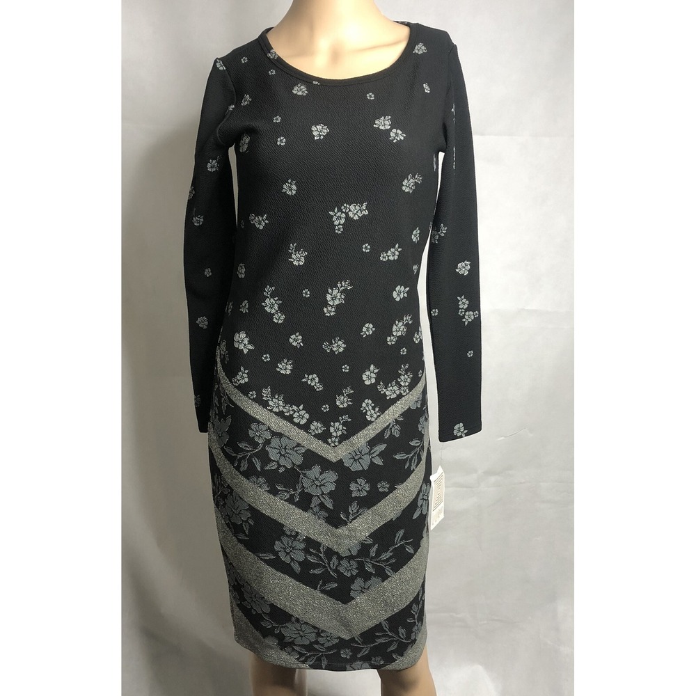 Lularoe Elegant Debbie Dress Size XS Black Gold Dip Floral Ombré HTF NEW